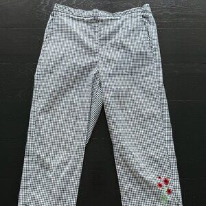 Gingham Black/White Pants with flower embroidery